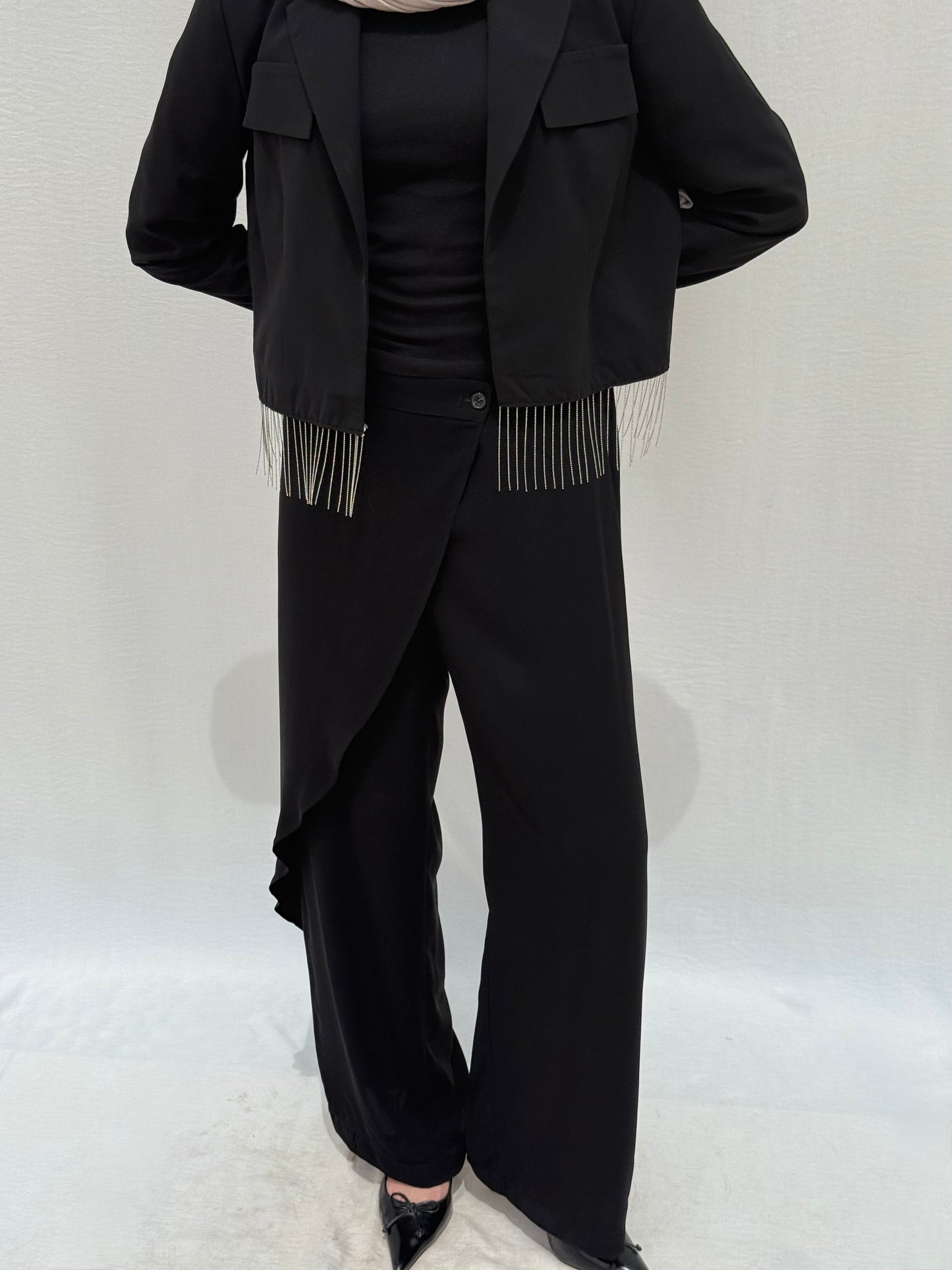 Fringe crop blazer suit