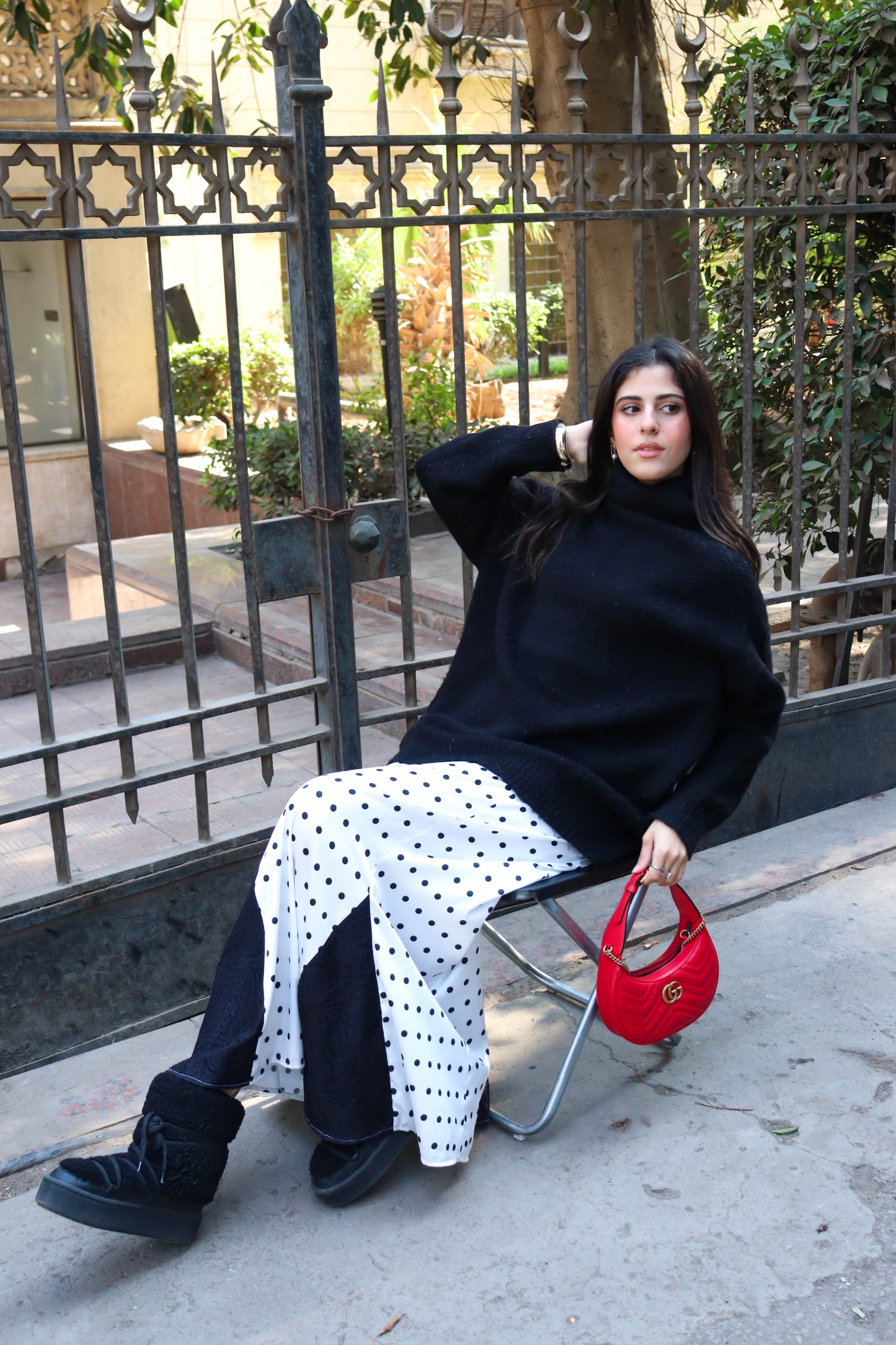 Lace & satin polka dot skirt in White