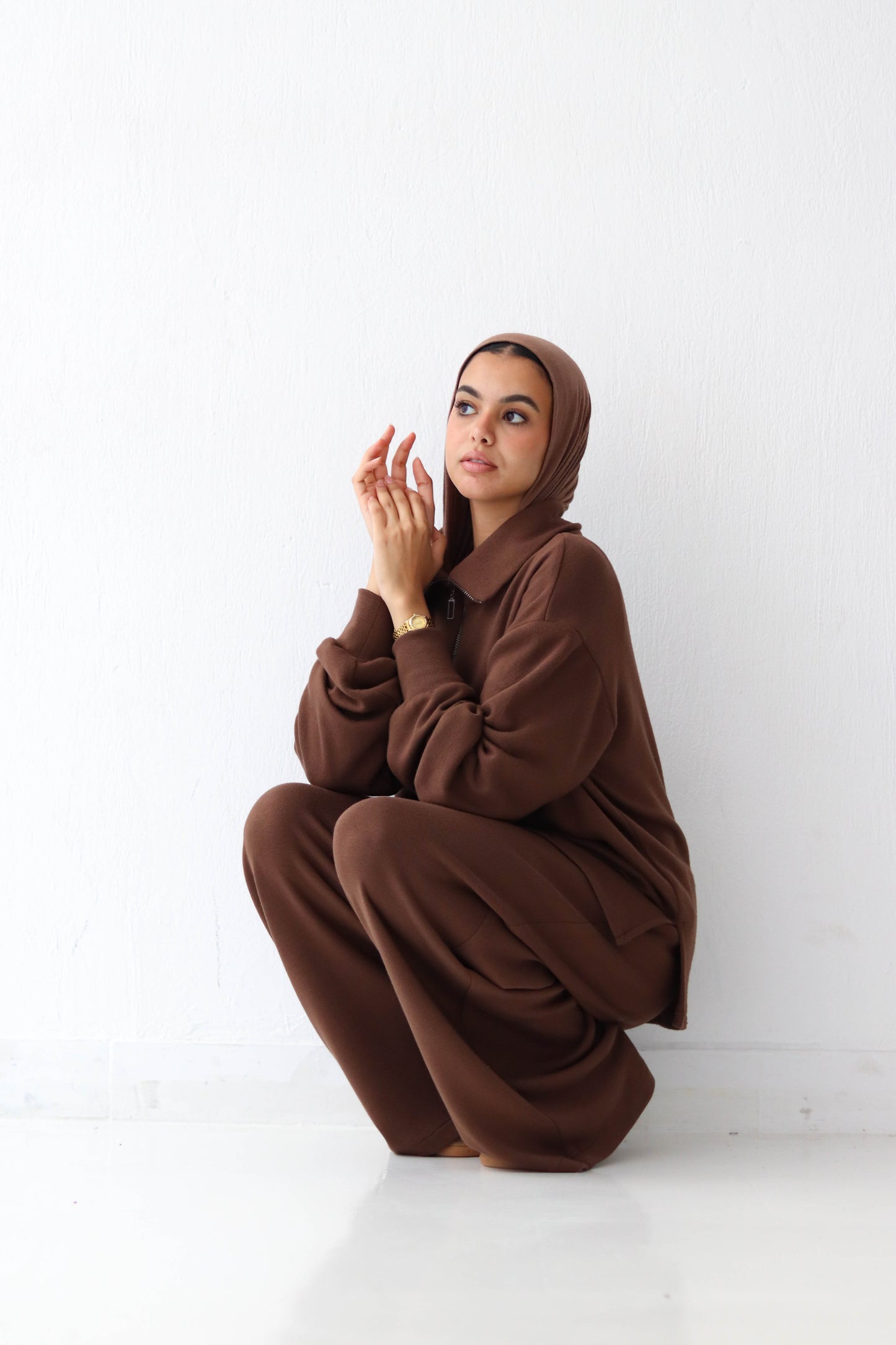 Half zip Knit set in Brown