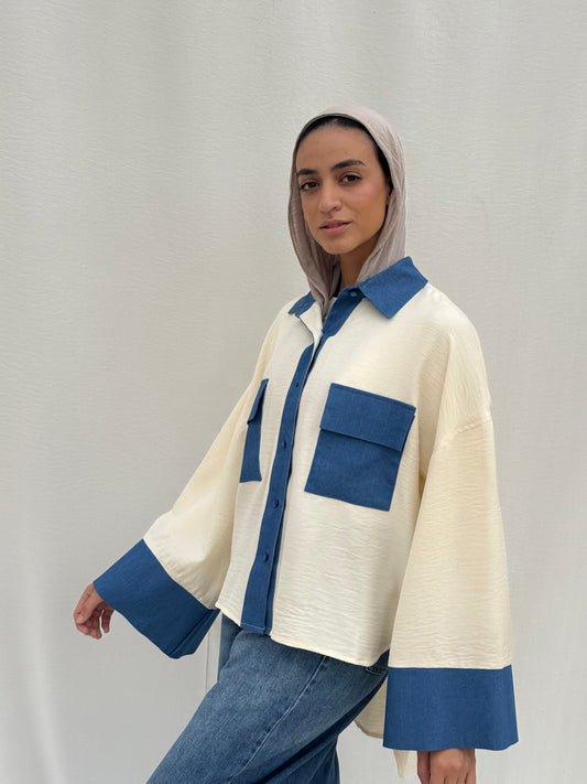 Linen shirt with denim details