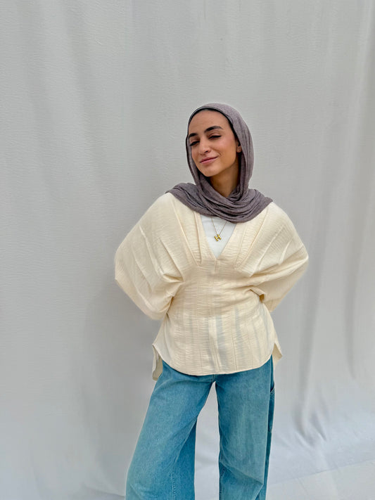 Pleated Linen shirt in Offwhite