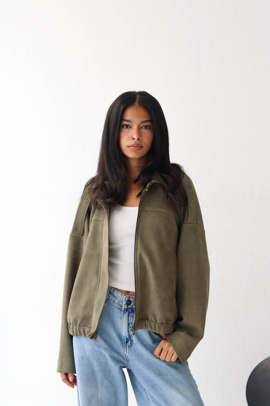 Suede relaxed jacket in olive