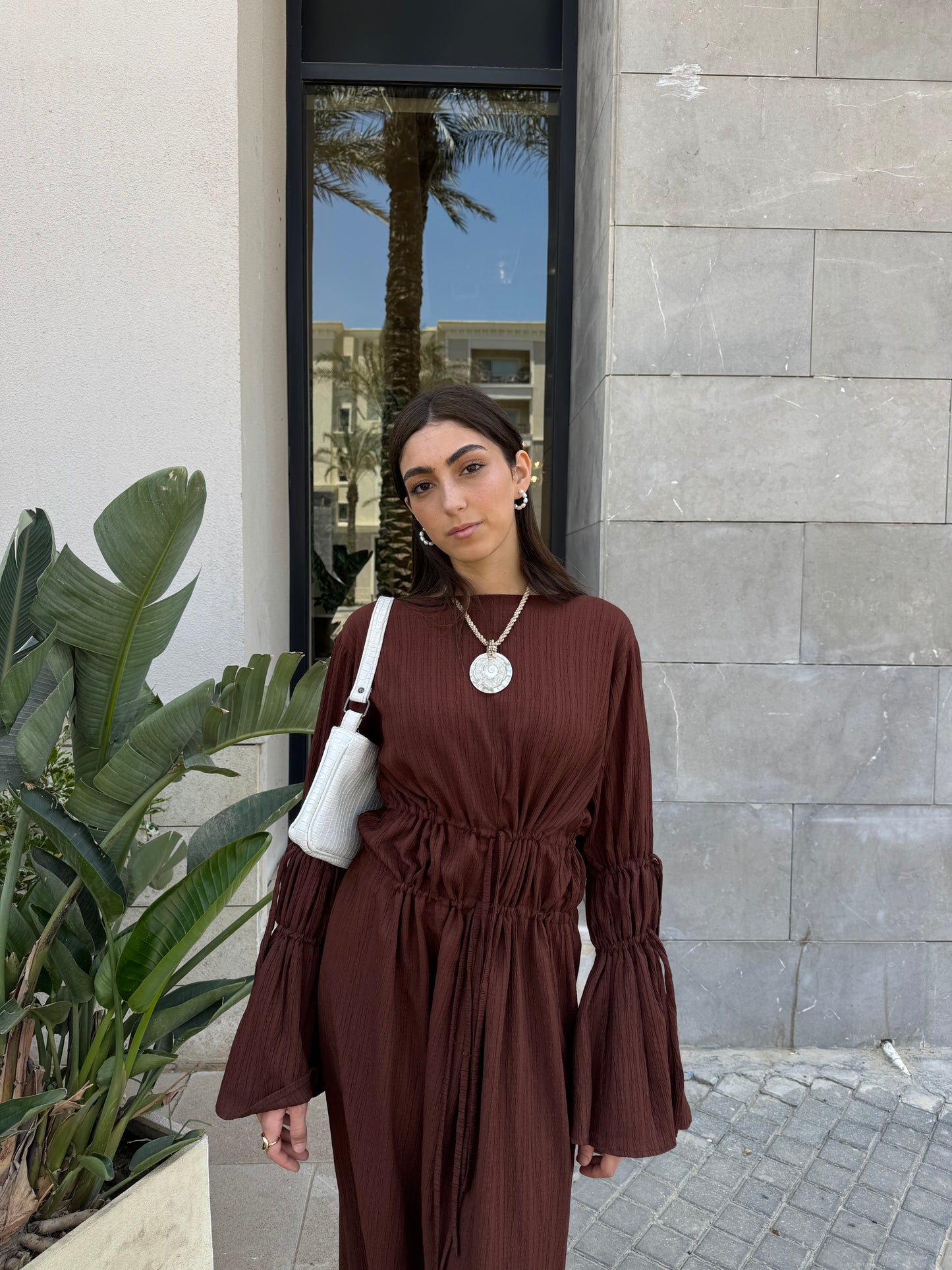 Daisy crinkled dress in Brown