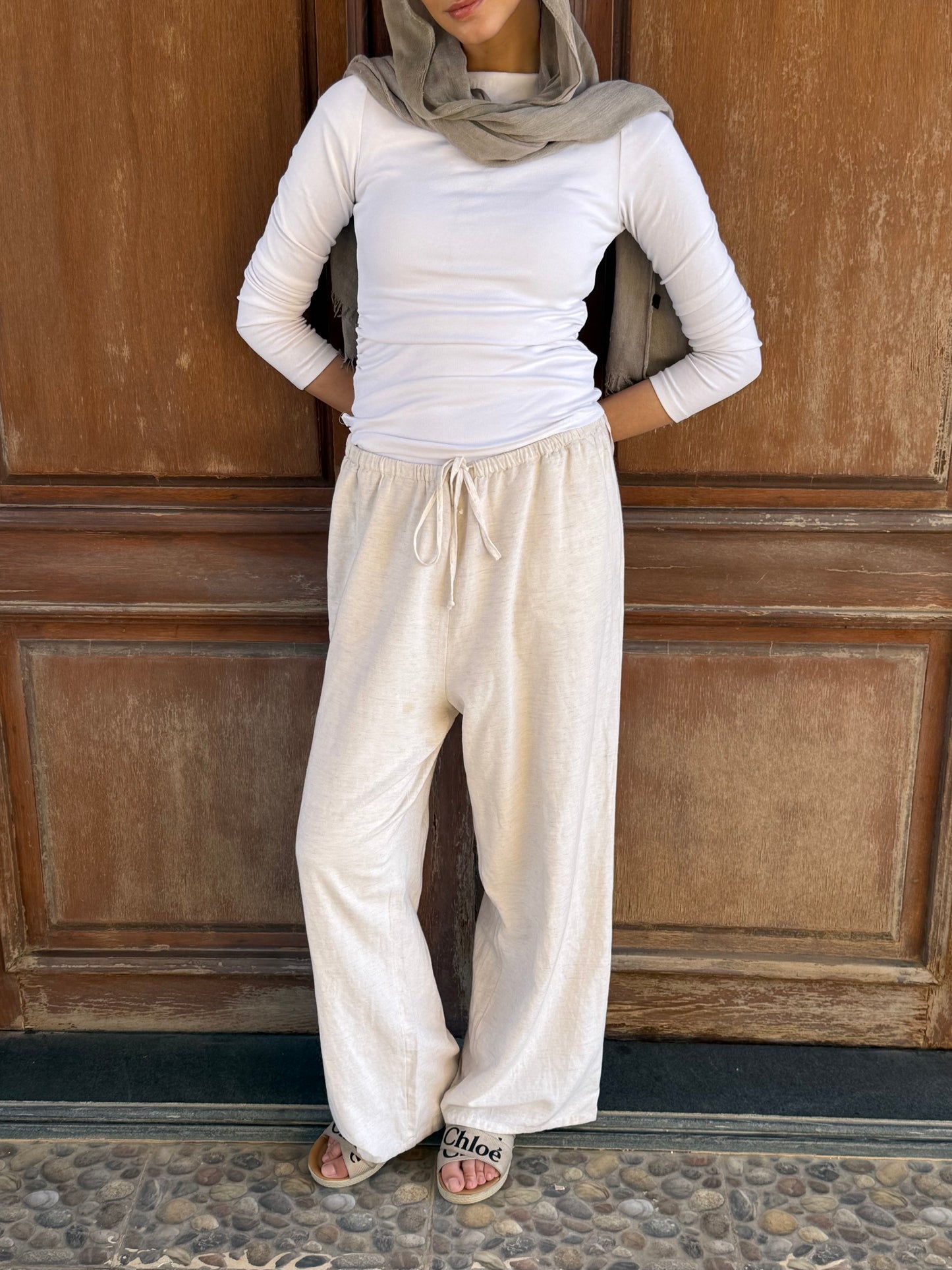 Wide Linen pants in Beige