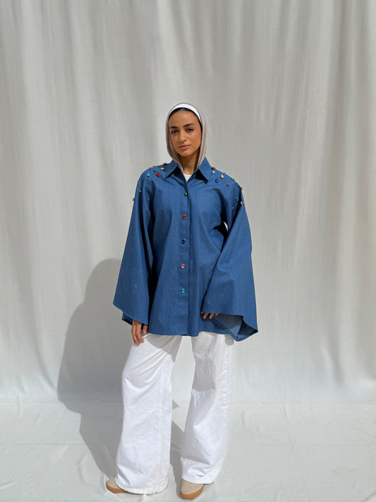 Denim shirt with Gemstones