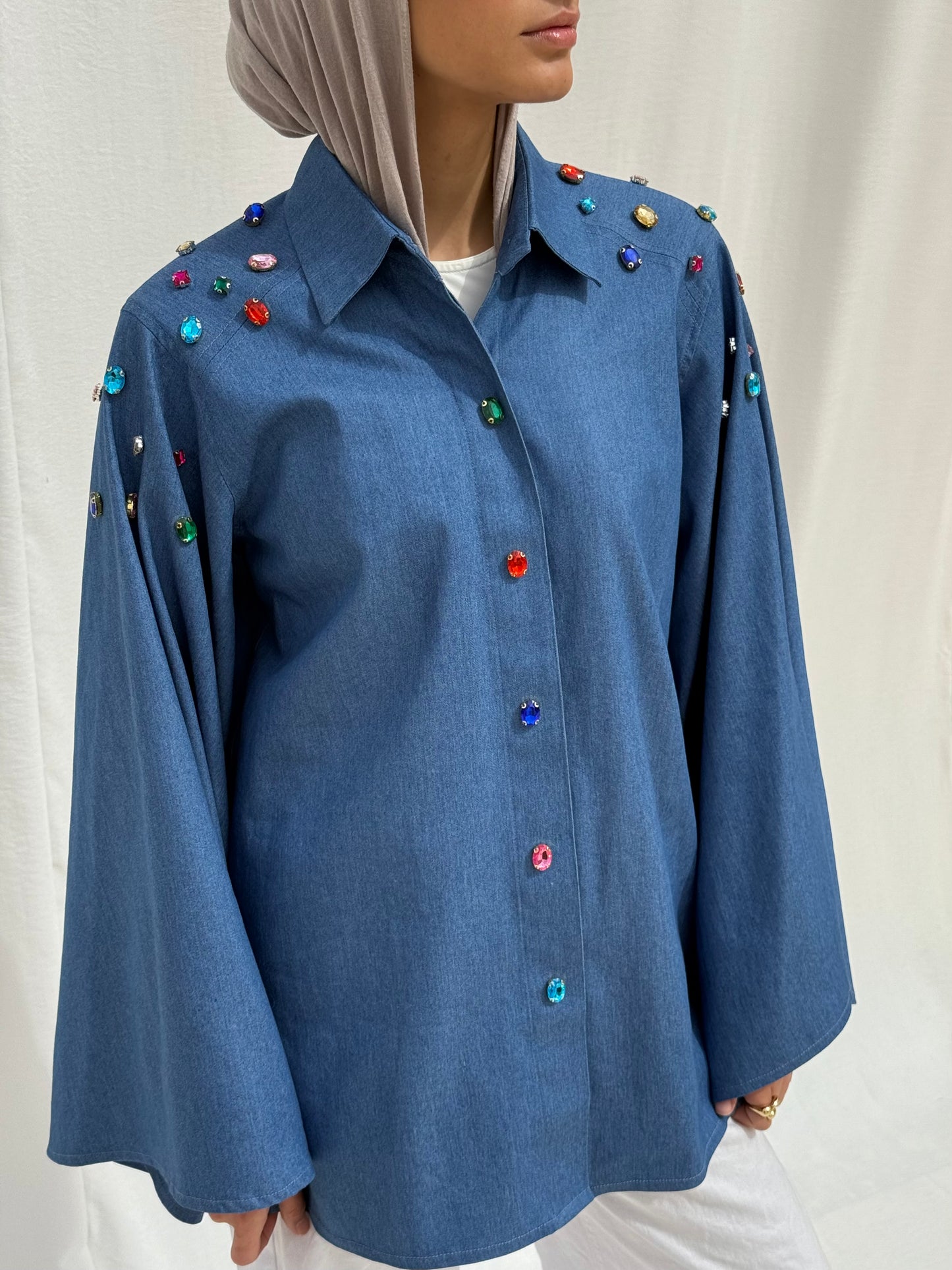 Denim shirt with Gemstones