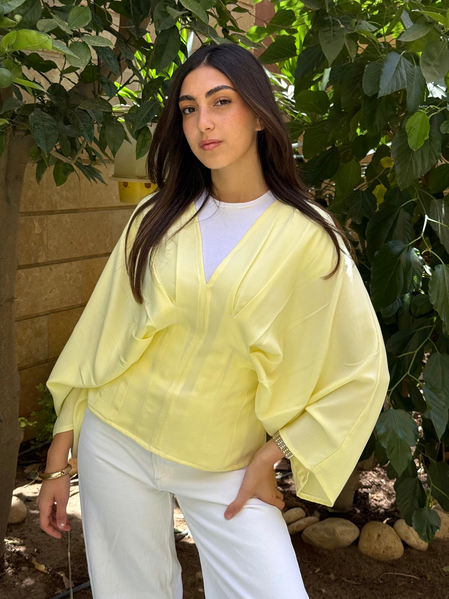 Pleated Linen shirt in yellow