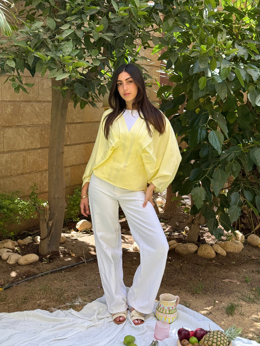 Pleated Linen shirt in yellow