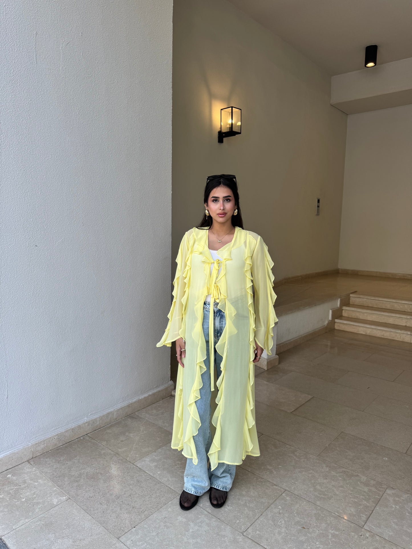 Emaa ruffle chiffon kimono in yellow