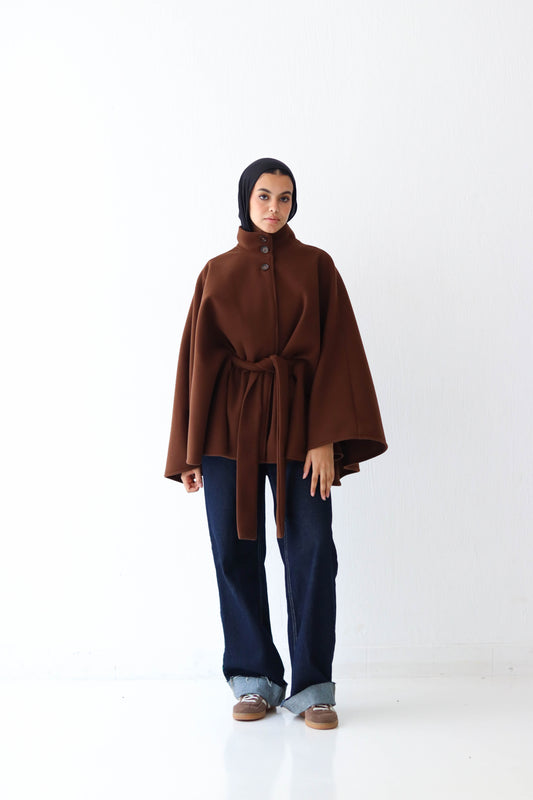 Belted wool cape in Brown
