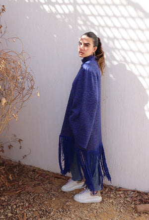 Fringed knit dress in Blue