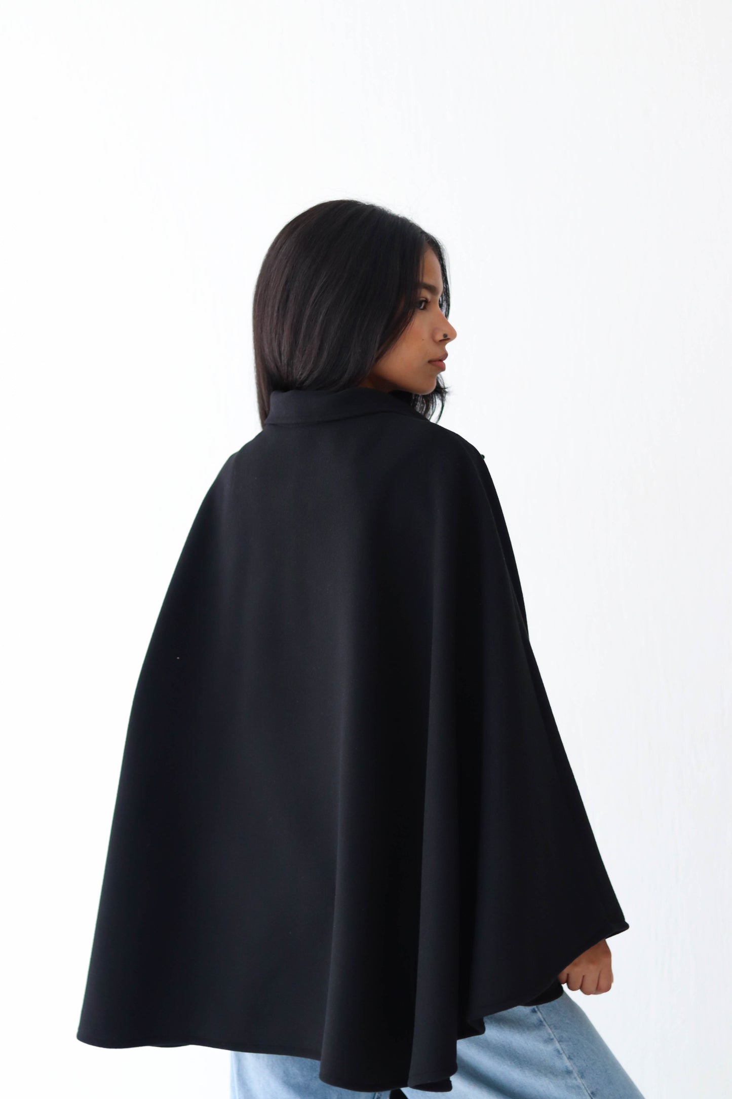 Belted wool cape in Black