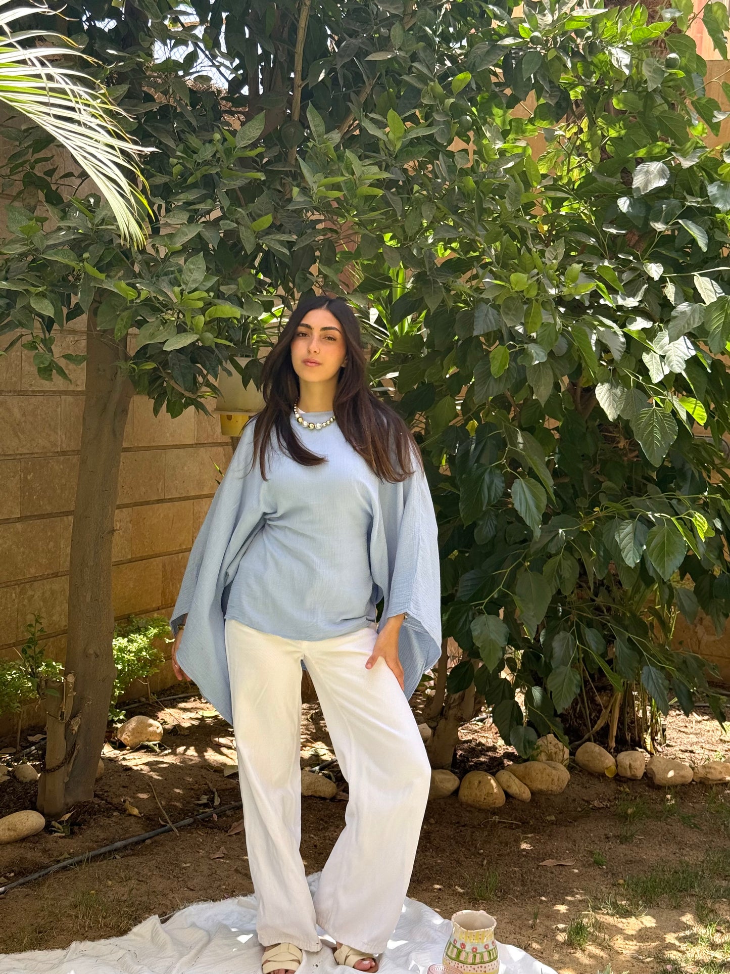 Crinkled top in Baby Blue