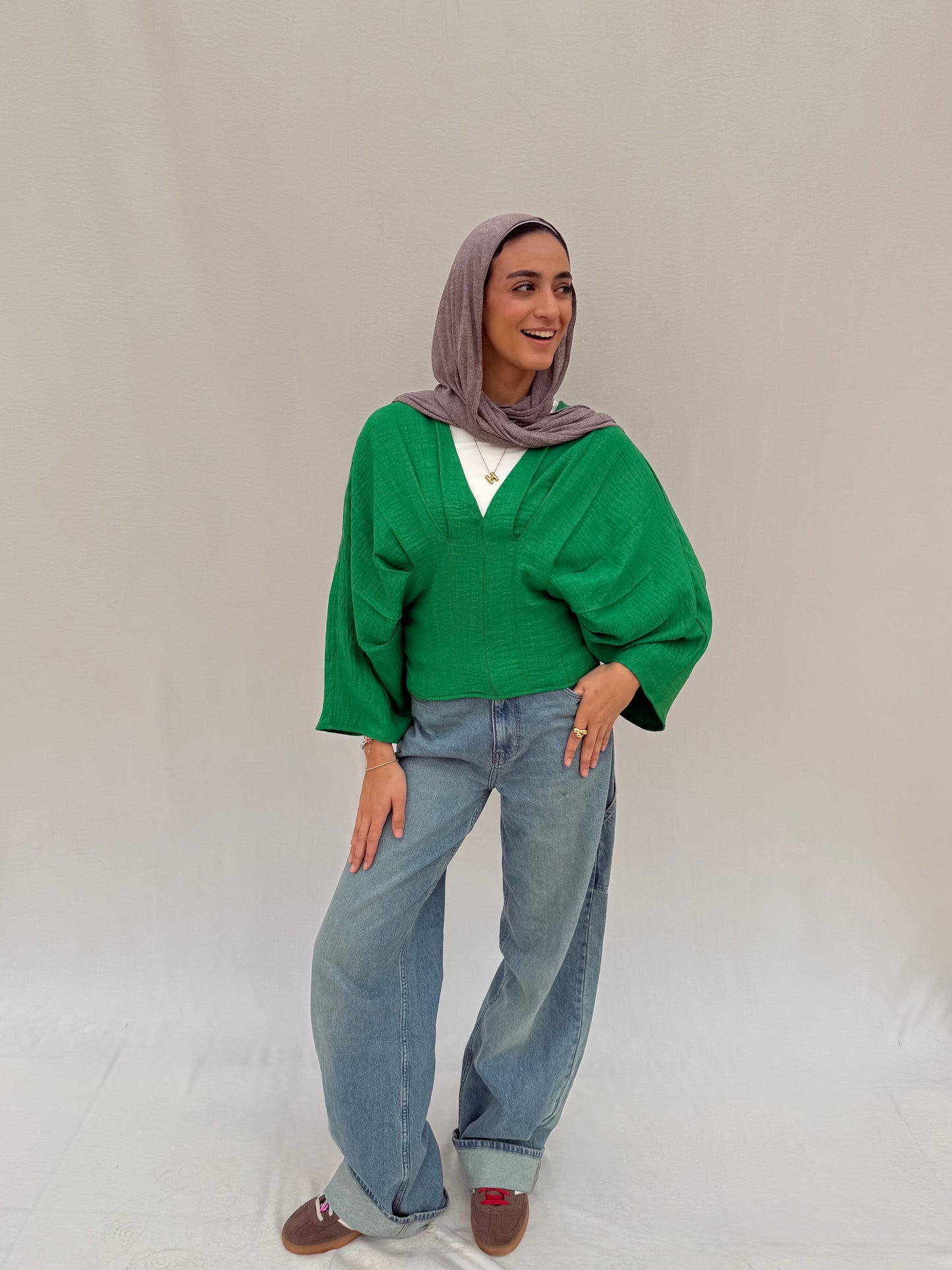 Pleated Linen shirt in Green