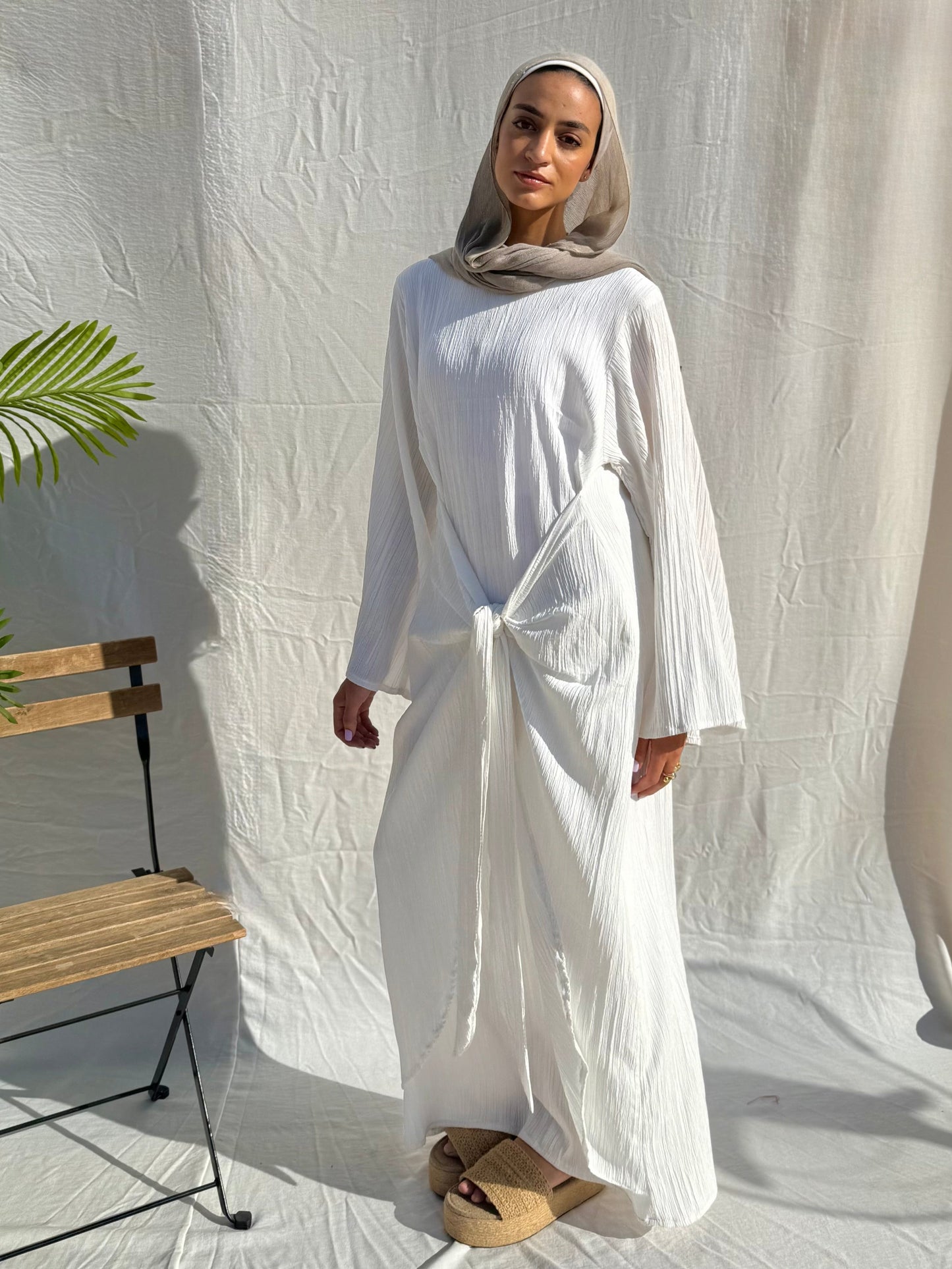 Front knot dress in White