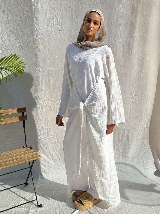 Front knot dress in White
