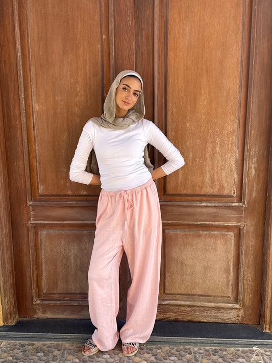 Wide Linen pants in Pink