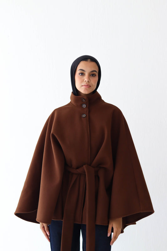 Belted wool cape in Brown