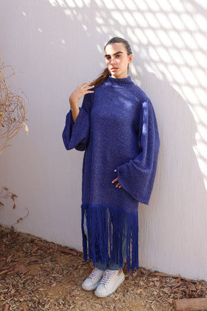Fringed knit dress in Blue
