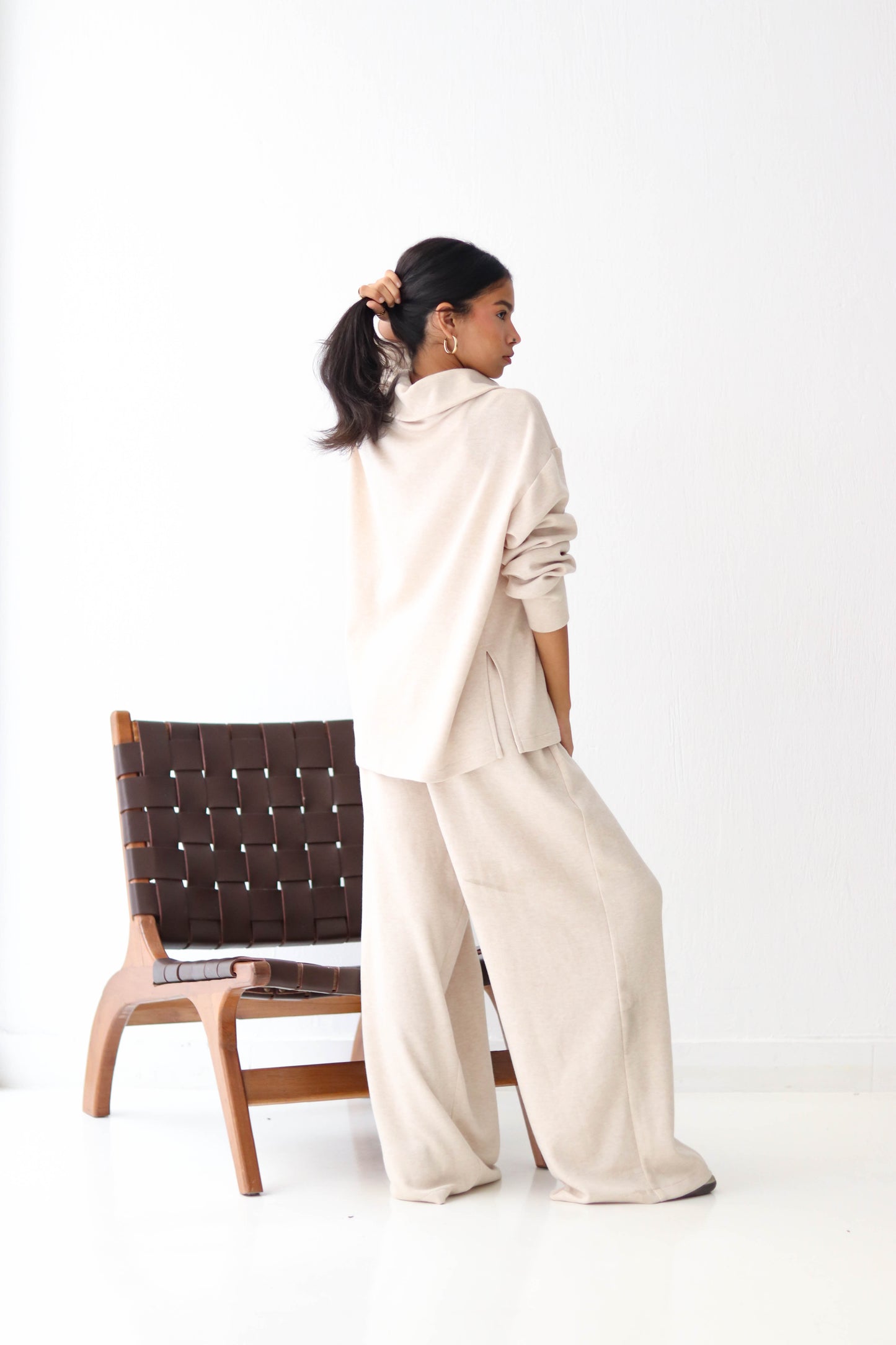 Half zip Knit set in Beige