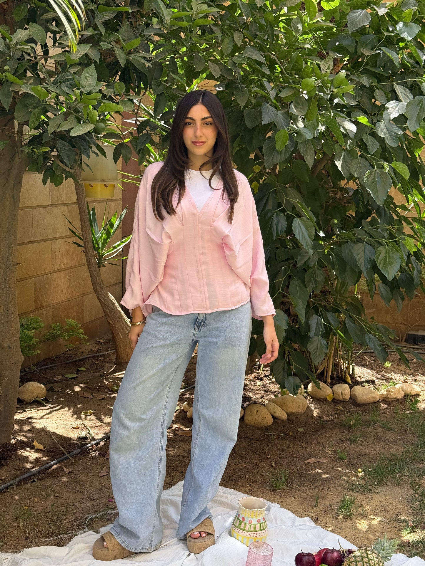 Pleated Linen shirt in Pink