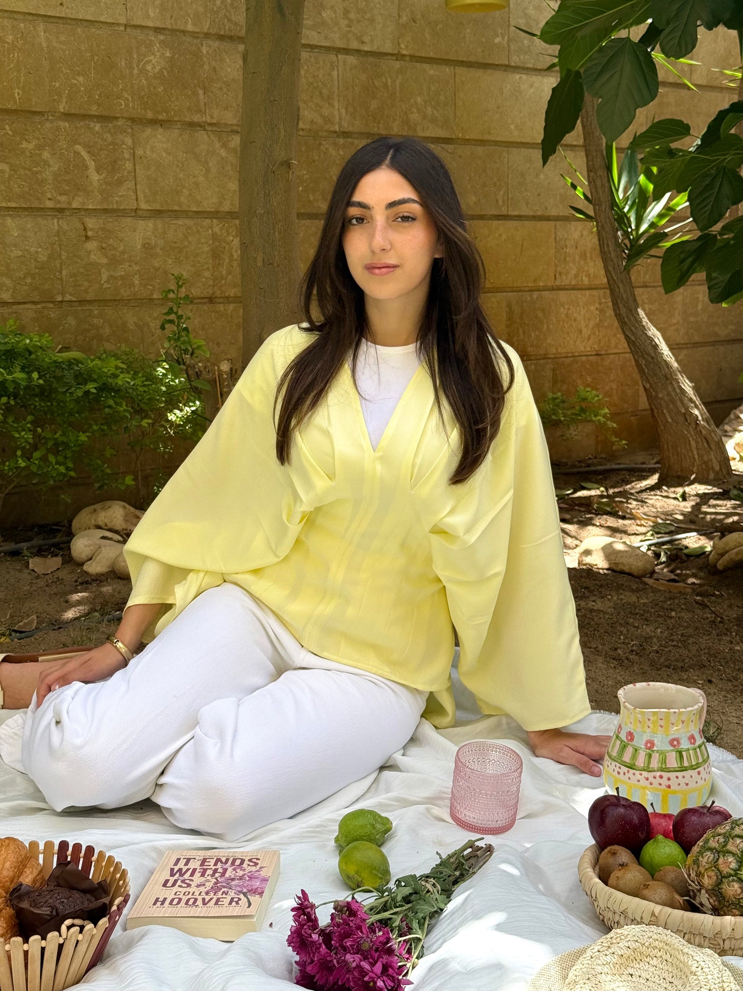 Pleated Linen shirt in yellow