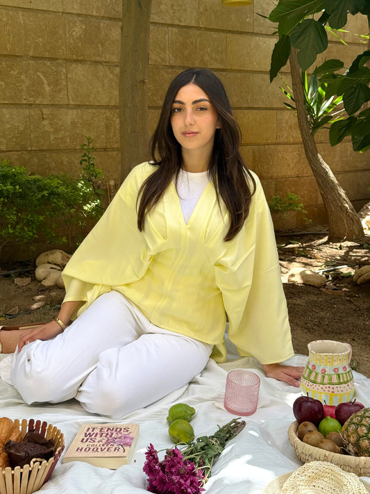 Pleated Linen shirt in yellow