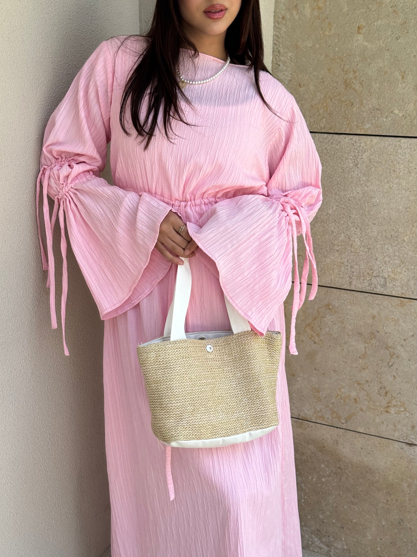 Daisy crinkled dress in Pink