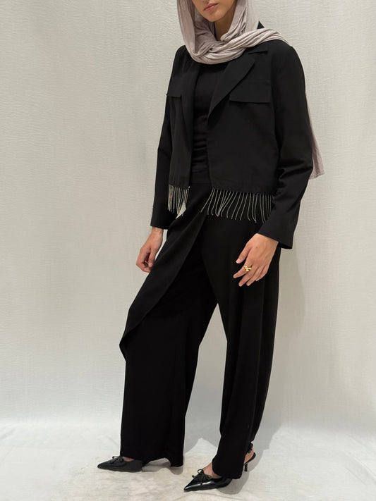 Fringe crop blazer suit