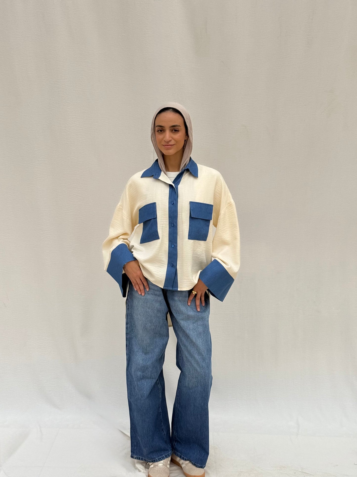 Linen shirt with denim details