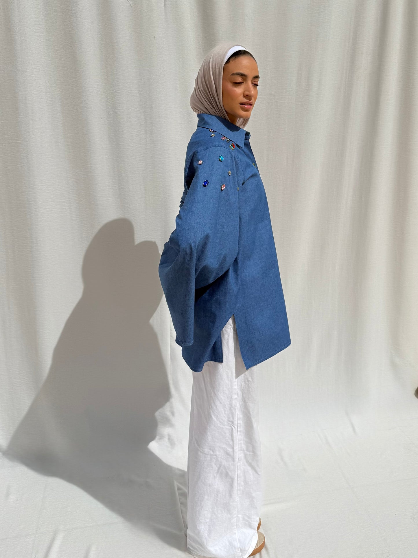 Denim shirt with Gemstones
