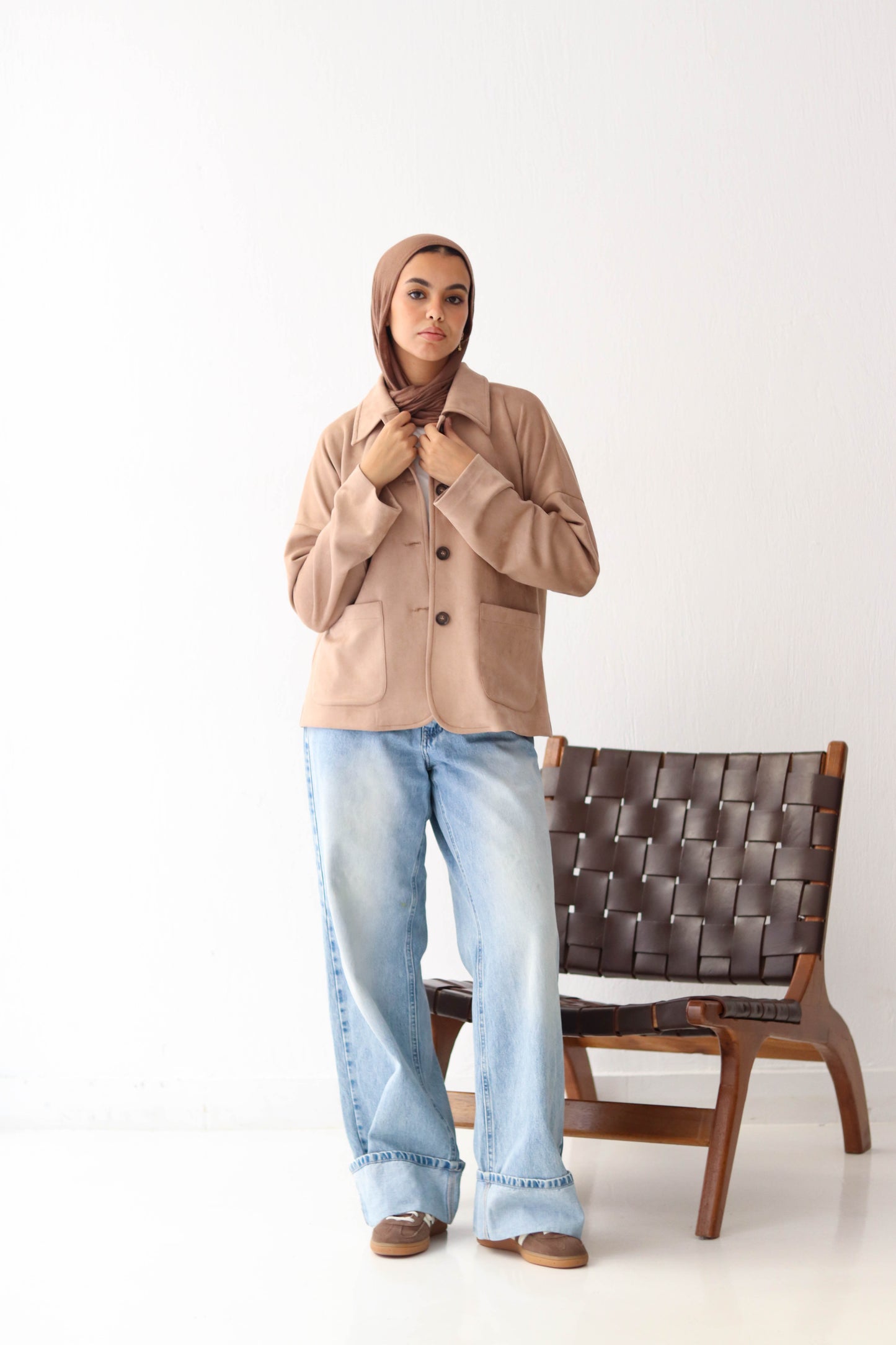 Suede button jacket in Hazelnut
