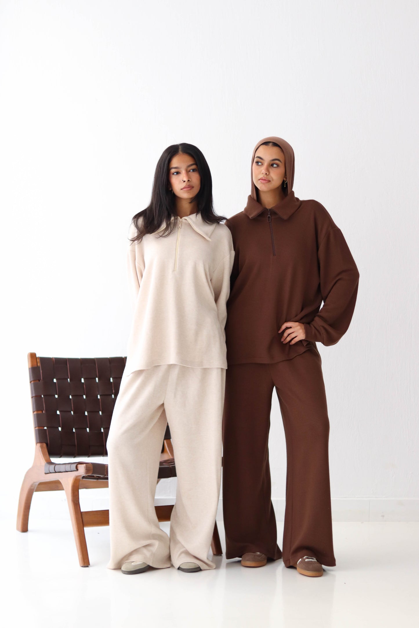 Half zip Knit set in Beige