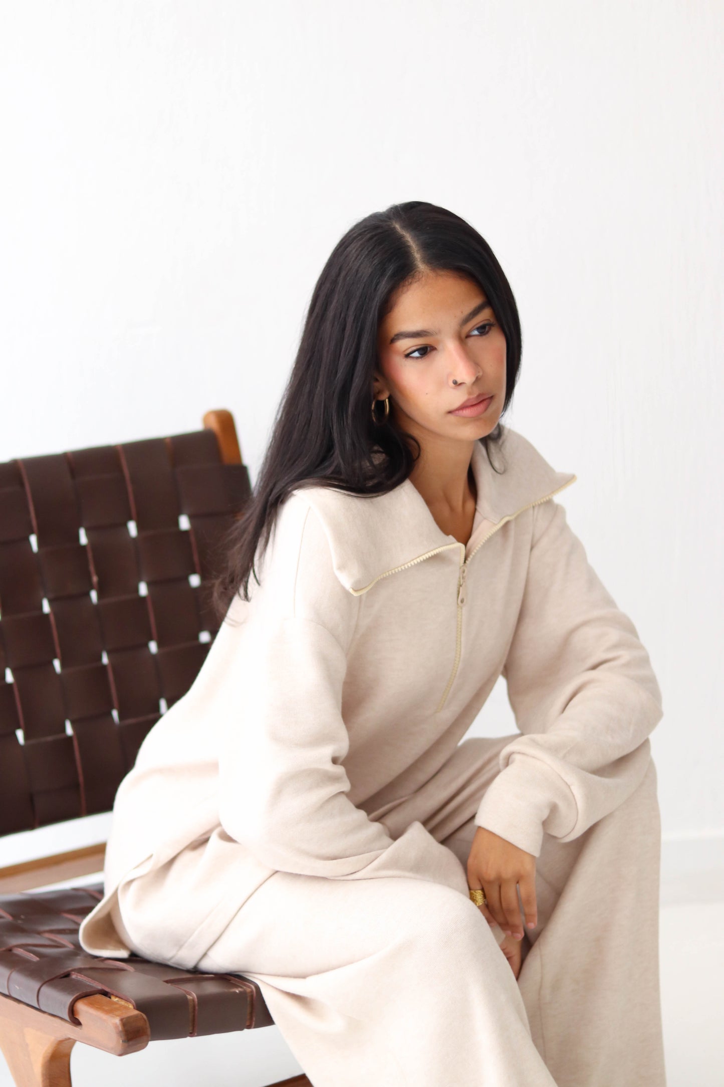 Half zip Knit set in Beige