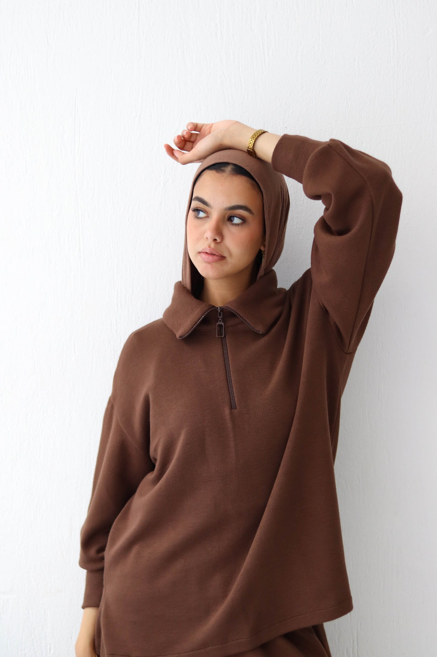 Half zip Knit set in Brown