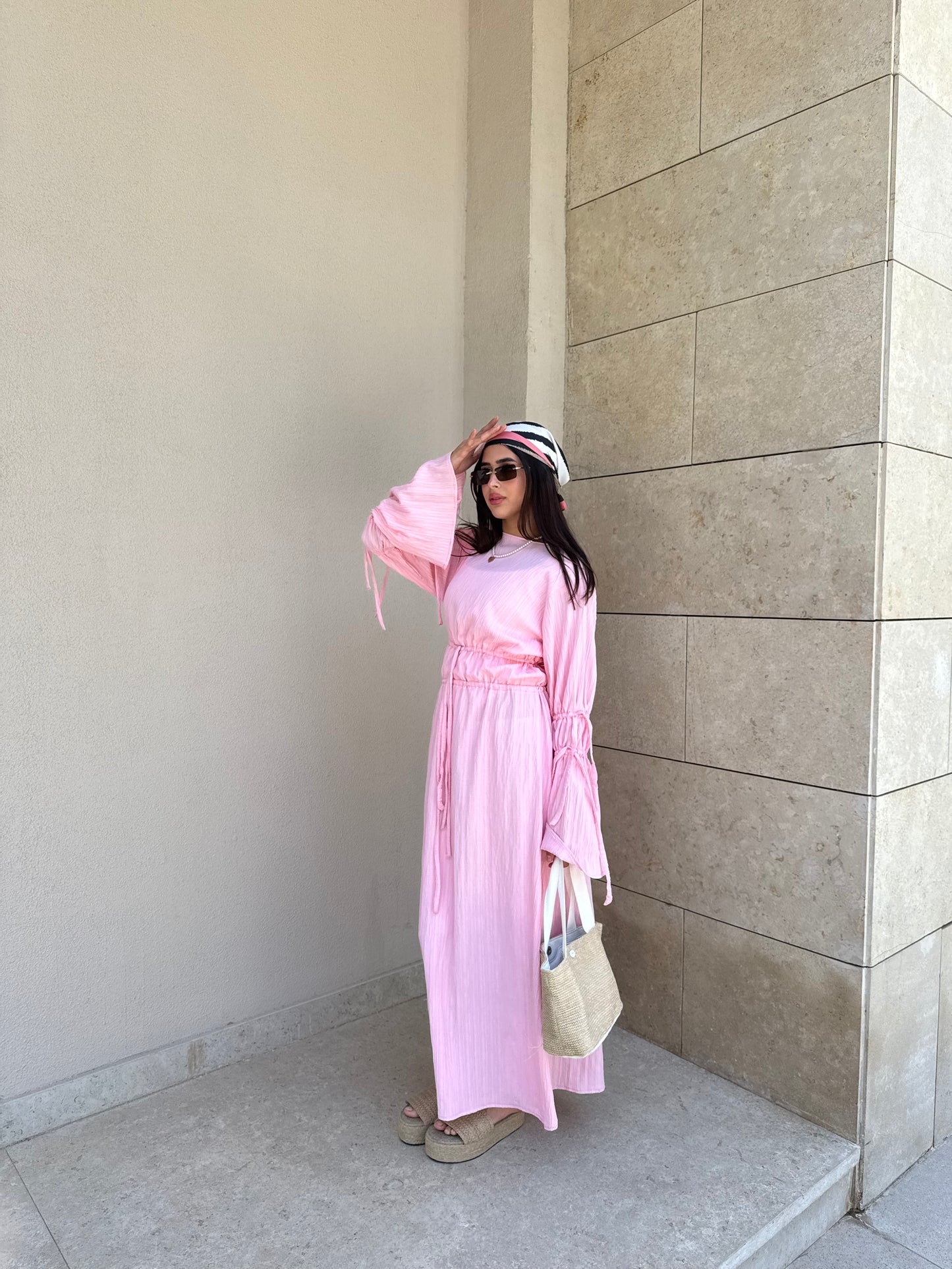 Daisy crinkled dress in Pink