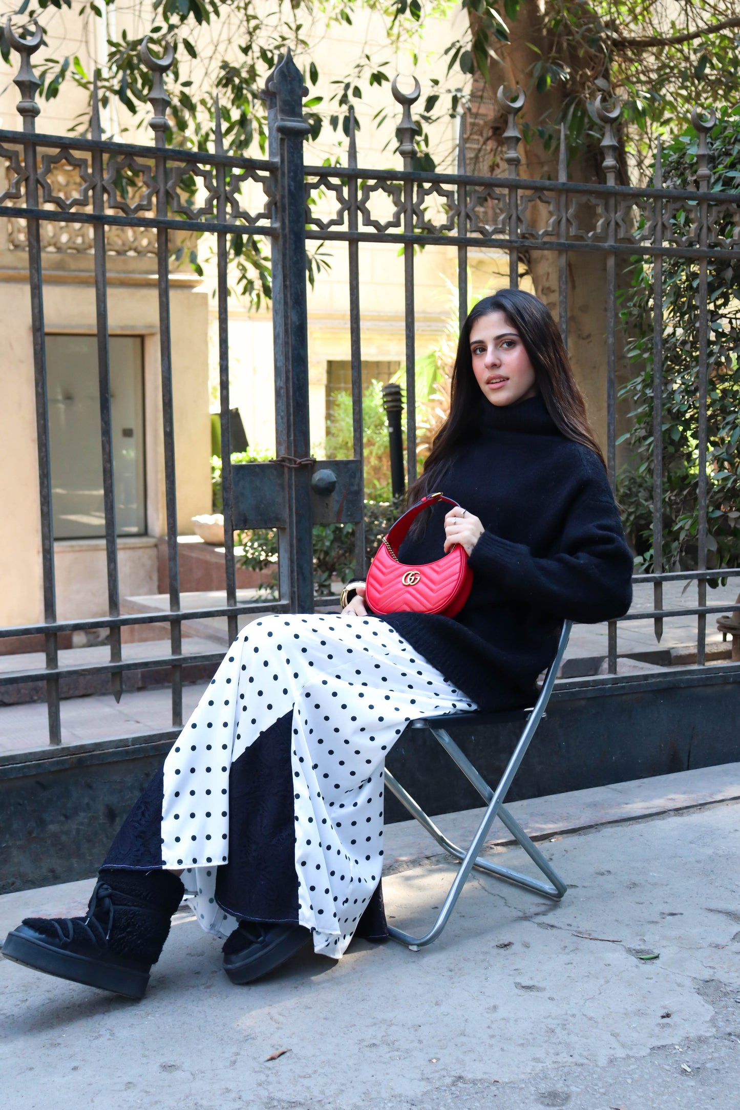 Lace & satin polka dot skirt in White