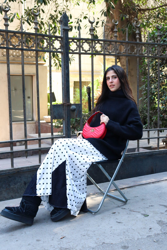 Lace & satin polka dot skirt in White