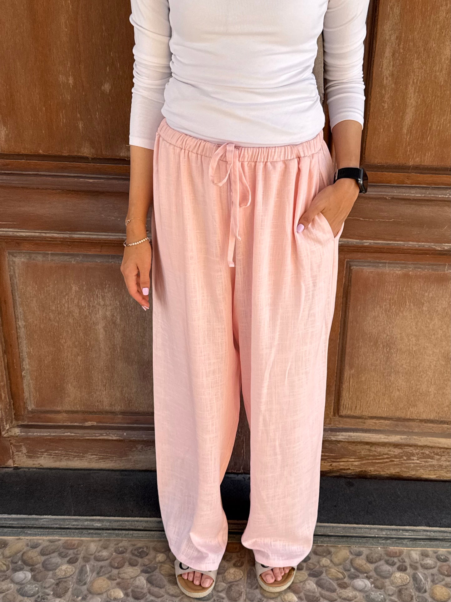 Wide Linen pants in Pink