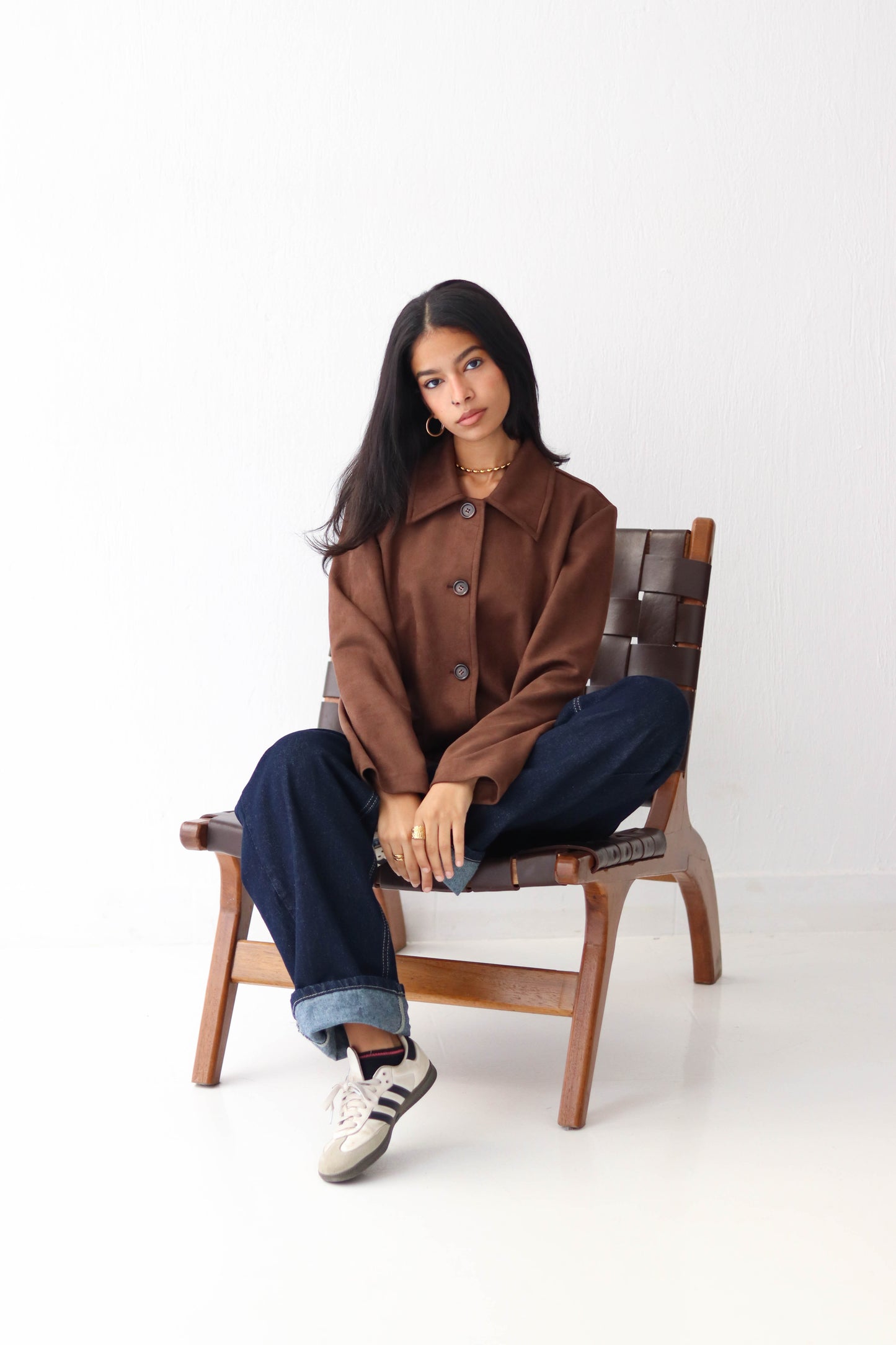 Suede button jacket in Brown