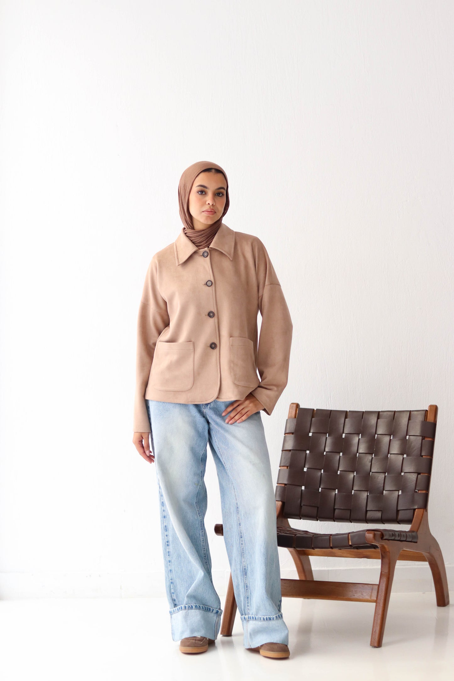 Suede button jacket in Hazelnut