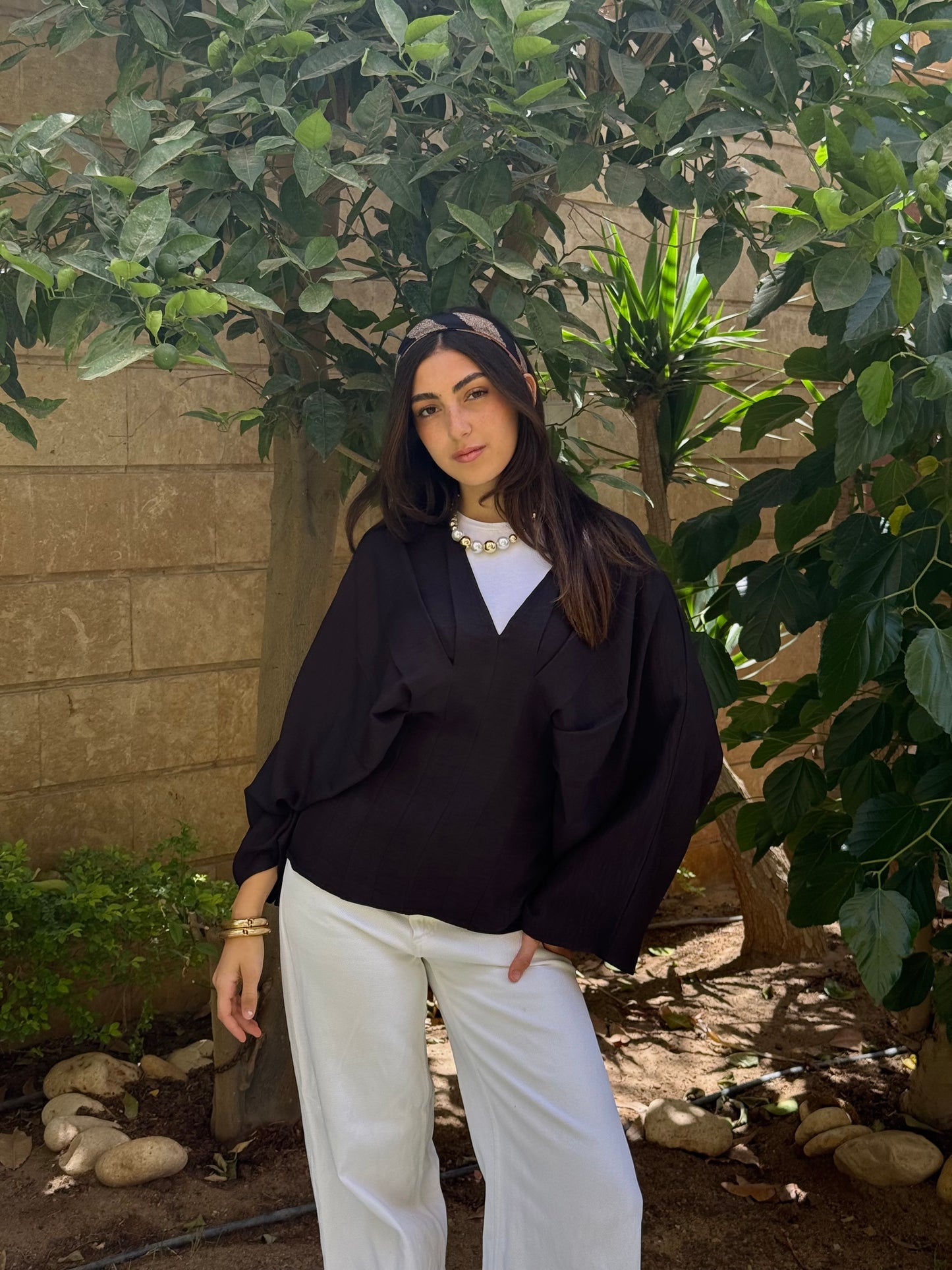 Pleated Linen shirt in Black