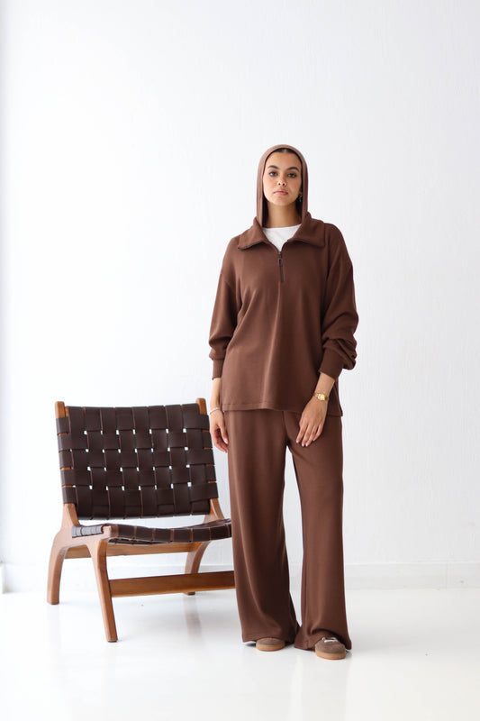 Half zip Knit set in Brown