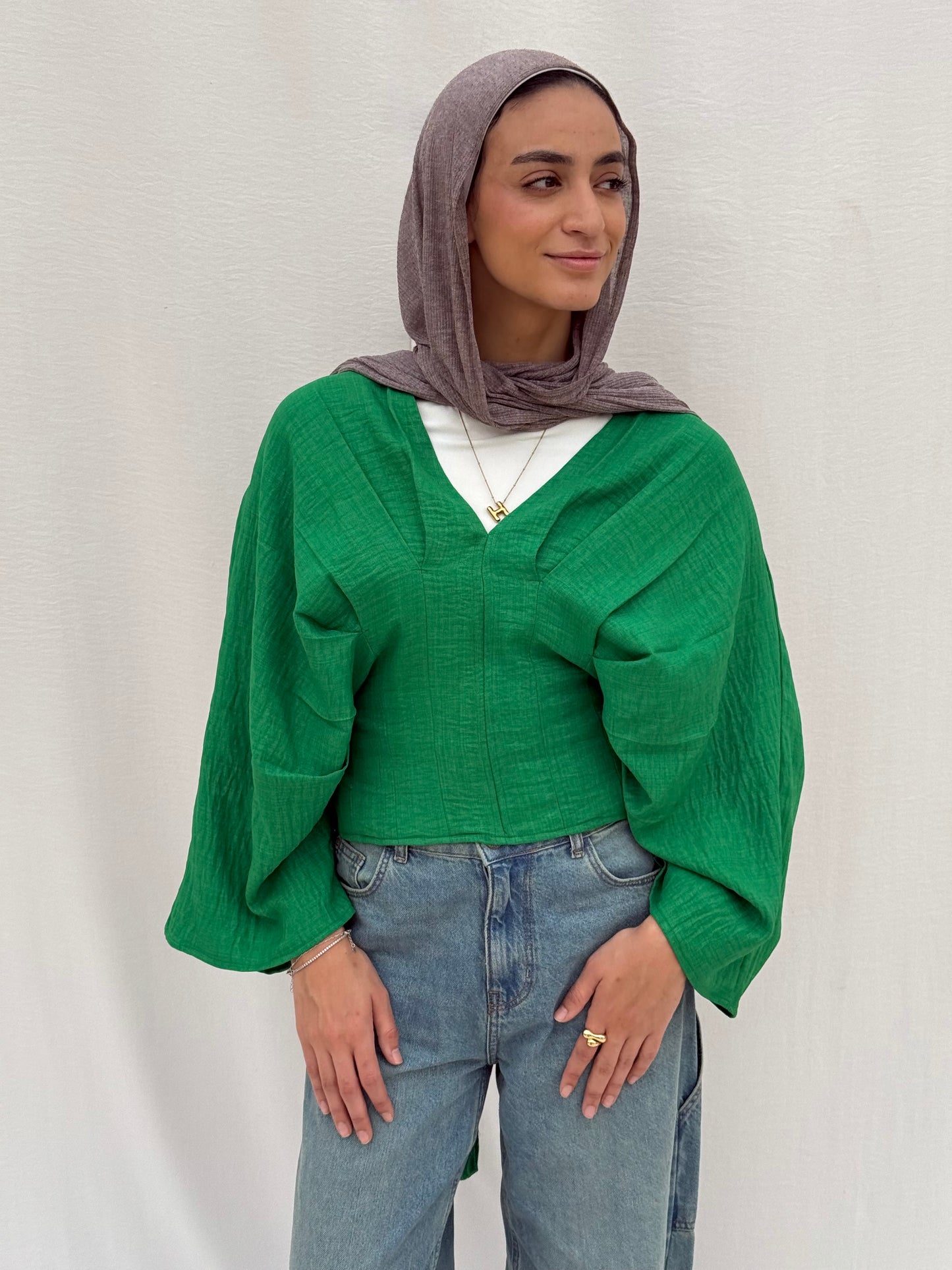 Pleated Linen shirt in Green