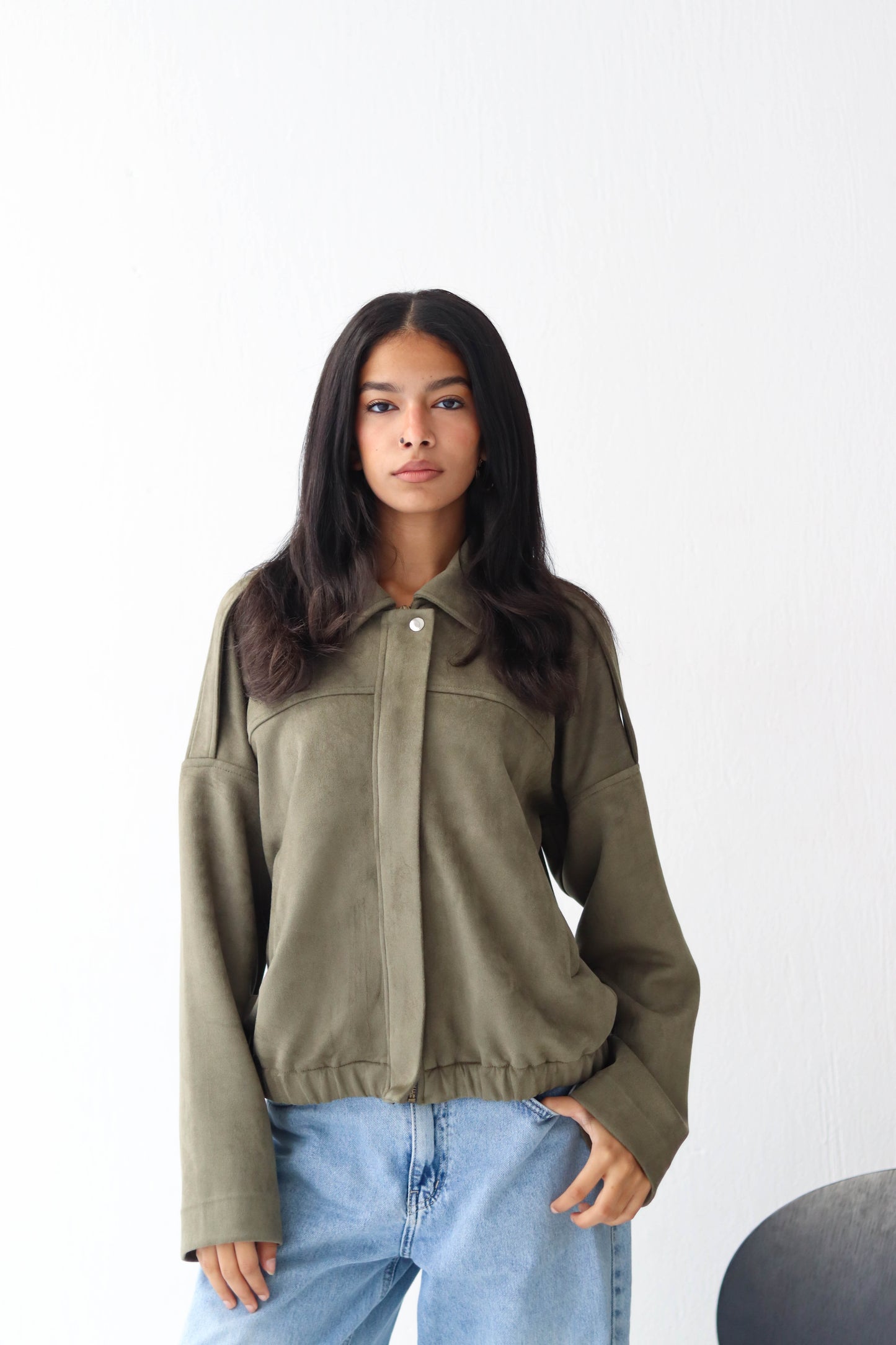 Suede relaxed jacket in olive