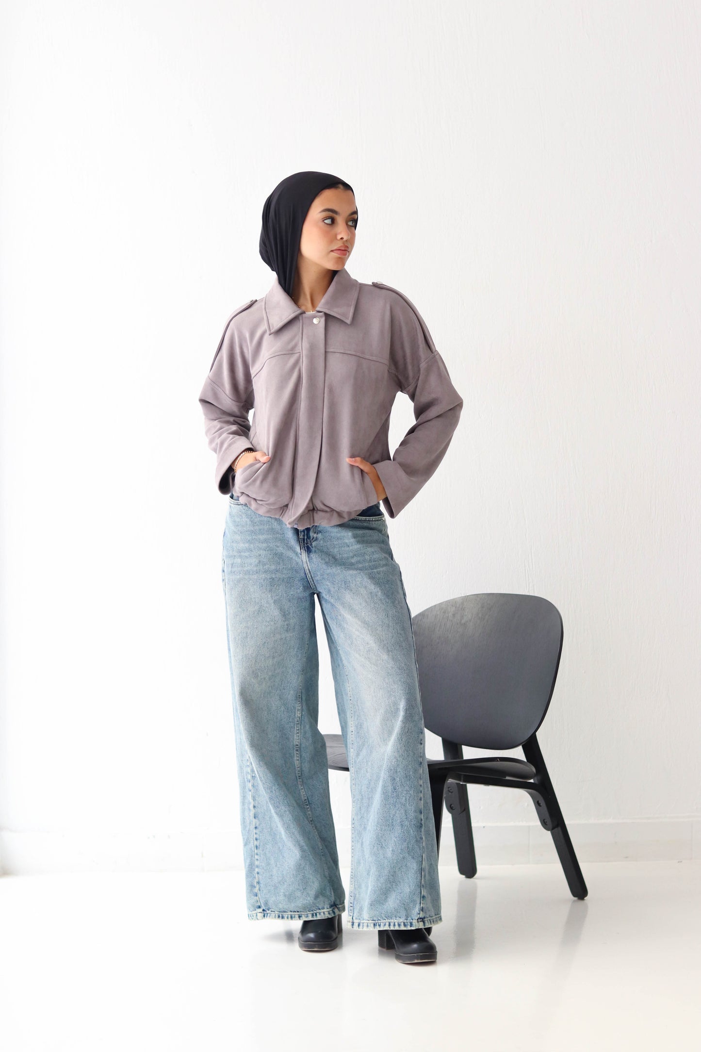 Suede relaxed jacket in Grey