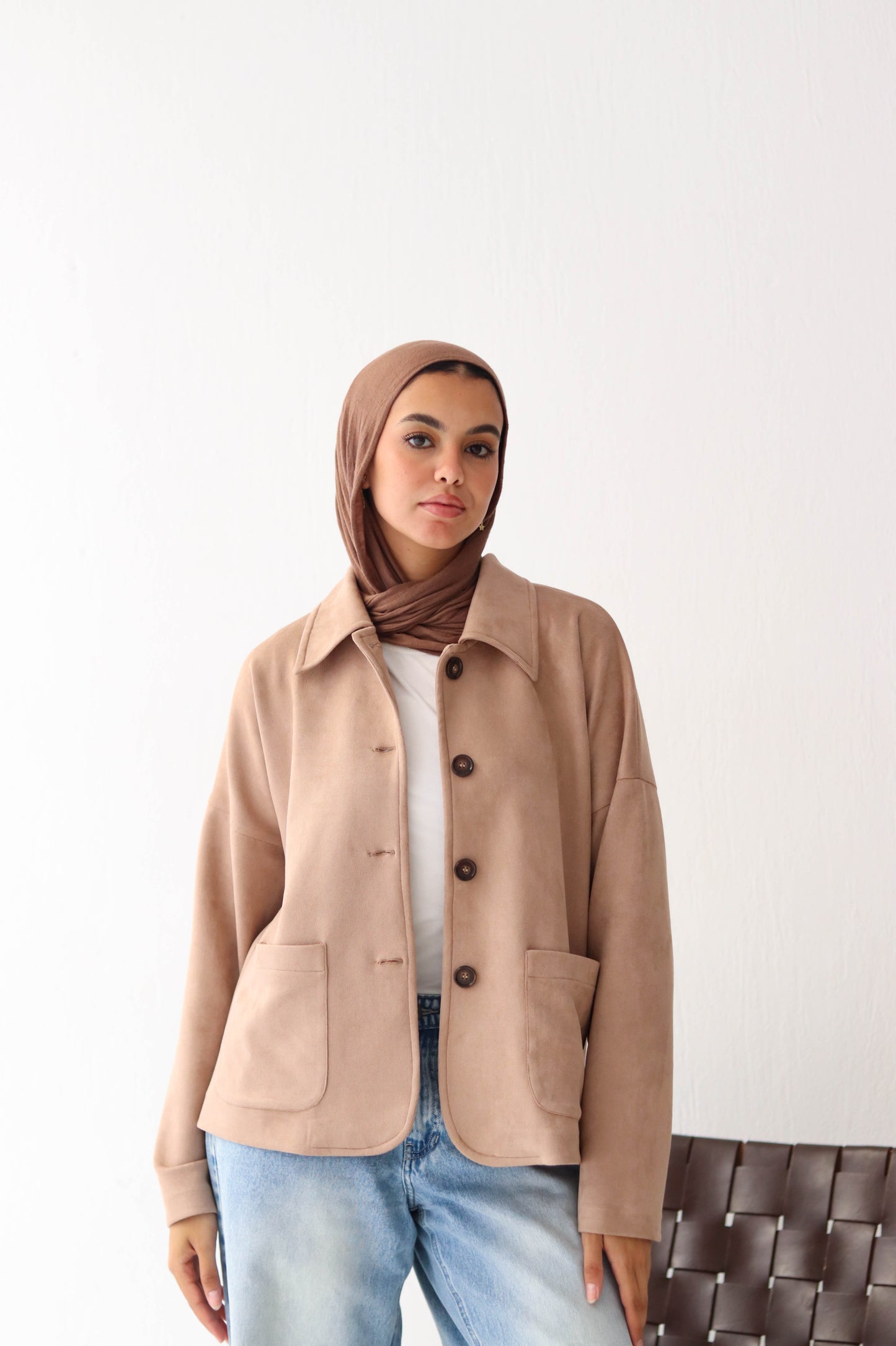 Suede button jacket in Hazelnut