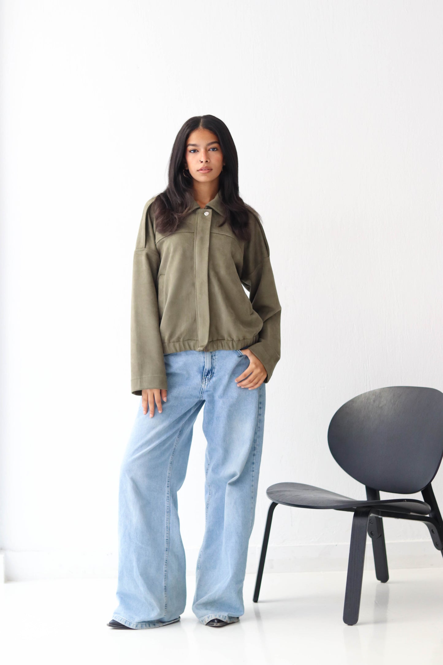 Suede relaxed jacket in olive