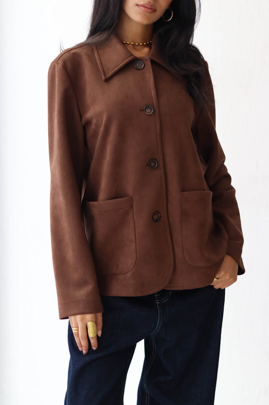Suede button jacket in Brown