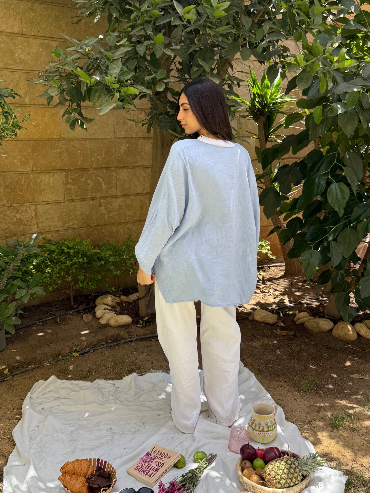 Crinkled top in Baby Blue
